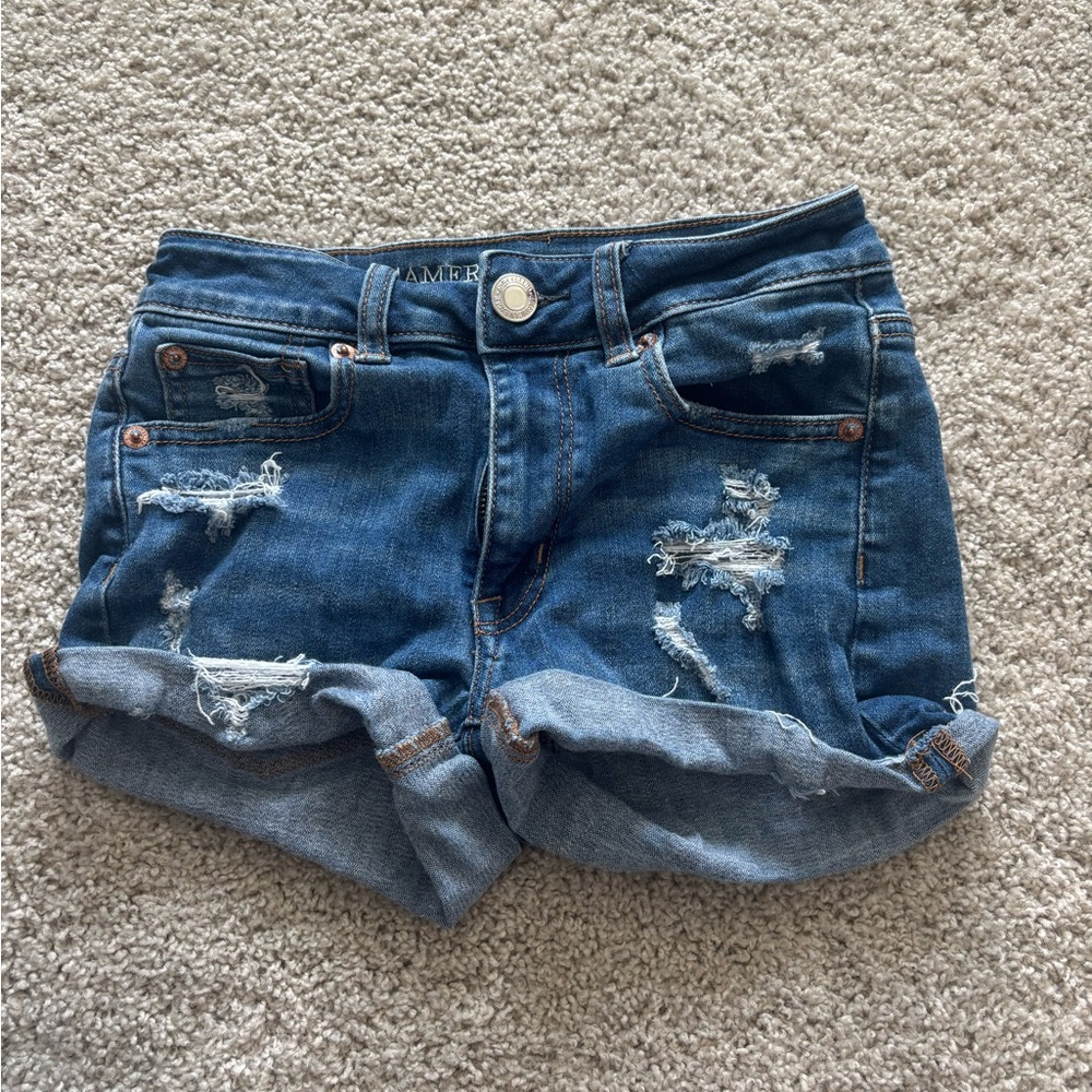 American Eagle Outfitters Blue Distressed Jean Shorts